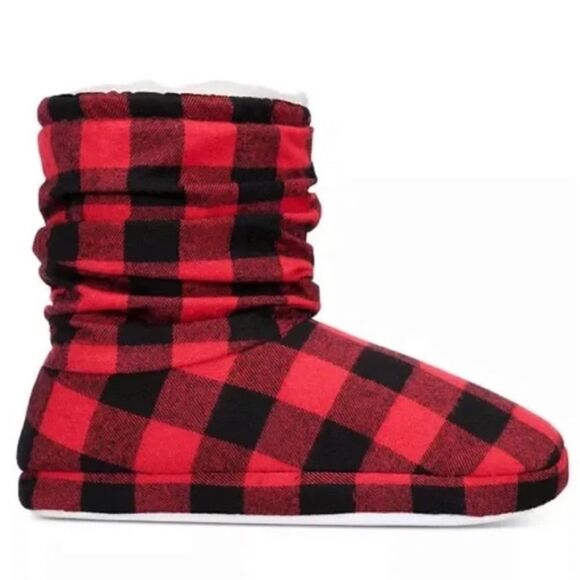 Charter Club Womens Slouch Boot Slippers Boxed Buffalo Check Red Small New - Picture 1 of 9
